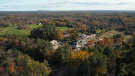 High-orbit-aerial-view-of-the-rural-town-of-Pownal,-Maine