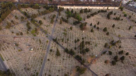 Aerial-top-down-circling-over-huge-area-Chacarita-graveyard,-Buenos-Aires