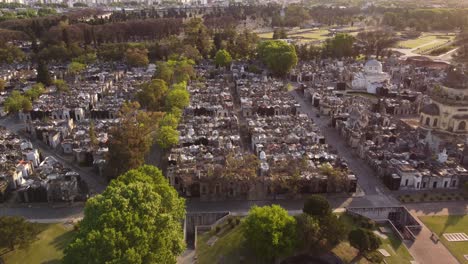 Aerial-forward-over-Chacarita-Cemetery-in-Buenos-Aires-city