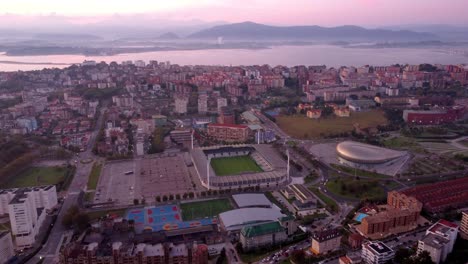 Santander-aerial-view-at-sunset-of-the-city-residential-area-with-the-football-stadium-el-sardinero