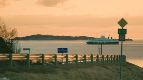Cinematic-shot-of-the-Hurtigruten-ferry-in-Norway