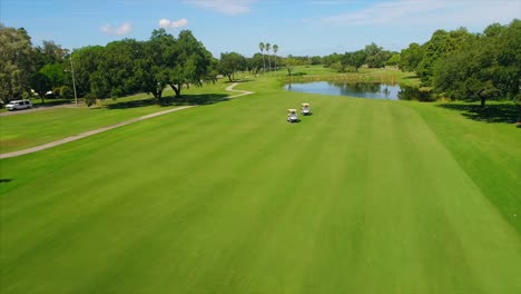 Aerial-fly-over-of-Golf-Course-green-in-St