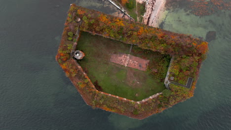 Top-down-view-of-Fort-Gorges-in-Casco-Bay,-Maine