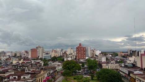 Aerial-orbit-of-the-city-skyline-of-Corrientes-in-Argentina
