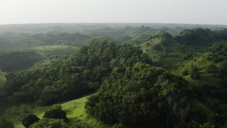 Montañas-Y-Colinas-Cubiertas-De-árboles-Verdes-En-El-Parque-Nacional-Los-Haitises-En-República-Dominicana---Toma-Aérea-De-Drones