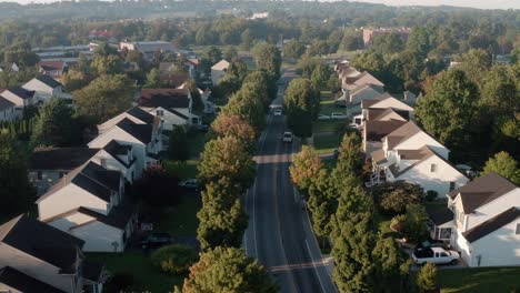 Aerial-dolly-forward-above-American-suburbs