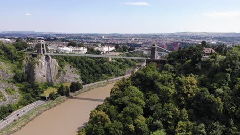 Aerial-View-Of-Clifton-Suspension-Bridge-On-Sunny-Day