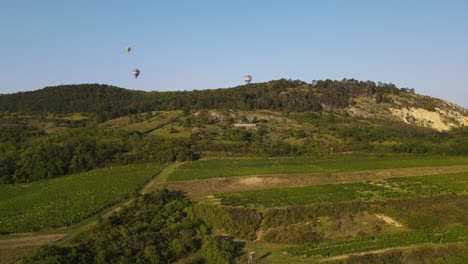 Aerial-view-of-the-landscape-above-which-hot-air-balloons-rise