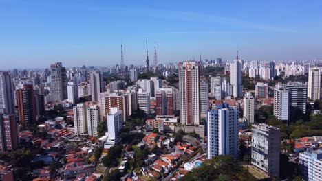 Escena-Panorámica-Aérea-Sobre-Los-Bloques-De-Apartamentos-De-Gran-Altura-Y-Las-Calles-De-Sao-Paulo,-Brasil
