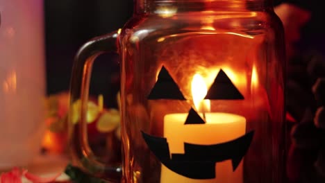 Halloween-pumpkin-jar-candle.-Spooky-decorations