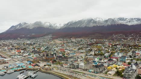 Structural-And-Beautiful-City-Of-Ushuaia-Perched-On-A-Hill-Beside-Martial-Mountains-In-Argentina