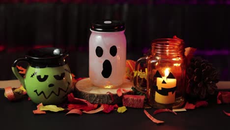 Halloween-jars.-Frankenstein,-ghost-and-pumpkin