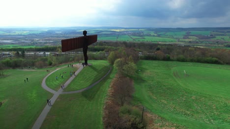 GATESHEAD,-TYNE-AND-WEAR,-UK---:-Aerial-view-of-the-Angel-of-the-North-sculpture-by-Antony-Gormley