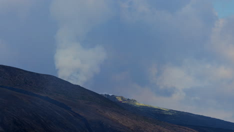 Wide-shot-of-toxic-smoke-from-Geldingadalir-Volcano-rising-up-to-sky-after-Eruption---Environmental-Pollution-of-Earth