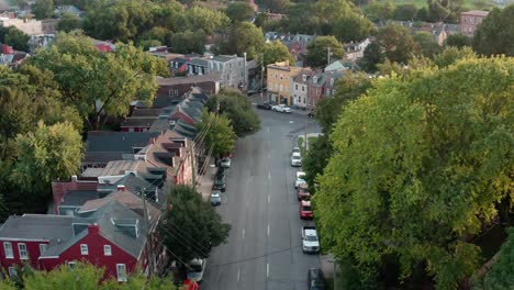 Aerial-above-American-urban-city-street