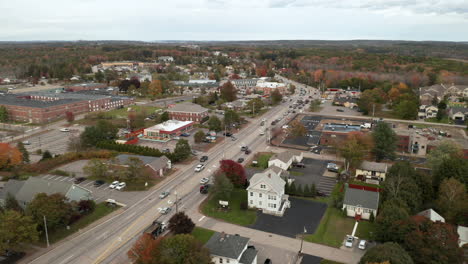 Gorgeous-aerial-shot-of-the-downtown-sector-of-Scarborough,-Maine