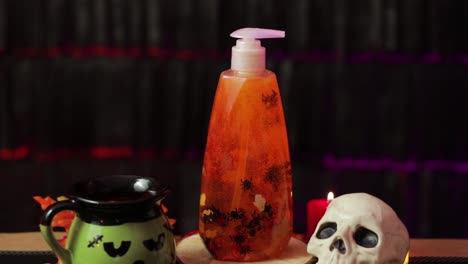 Halloween-decorations.-Liquid-soap-and-other-ornaments