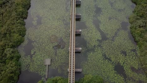 Aerial-drone-view-of-the-historic-railroad-bridge-in-the-Netherlands,-Europe
