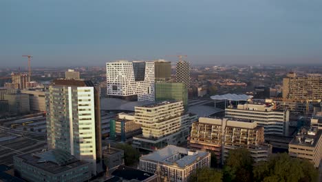 Financial-district-and-central-train-station-area-with-modern-architecture-and-new-office-buildings-in-city-center-of-Dutch-urban-Utrecht