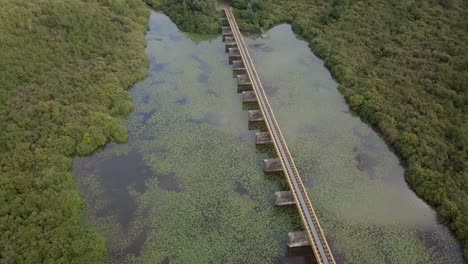 Aerial-drone-view-of-the-railroad-bridge-in-the-Netherlands,-Europe
