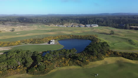 Scenic-aerial-view-of-famous-Bandon-Dunes-Golf-Resort