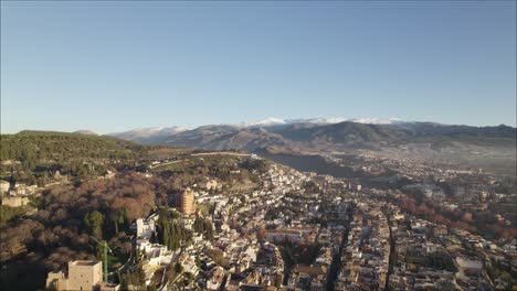Panoramic-aerial-view-over-Granada-City,-Andalusia,-Spain