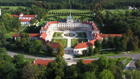 Drone-footage-of-Palace-Esterházy-Kastléy-in-Hungary-and-courtyard