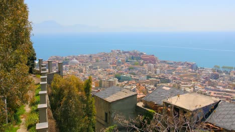 Panoramic-Overview-Of-City-And-Gulf-Of-Naples-From-Certosa-di-San-Martino-Museum-In-Southern-Italy
