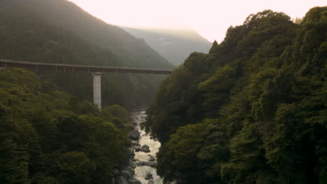 River-And-Mountains-Just-After-Sunset-In-Rural-Japan-On-the-Island-Of-Shikoku-In-The-Tokushima-Prefecture