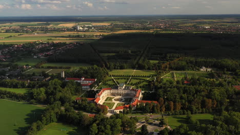 Wide-drone-shot-of-Palace-Esterházy-Kastléy-in-Hungary
