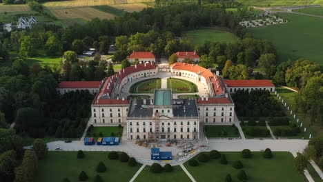 Drone-shot-of-the-front-of-Palace-Esterházy-Kastléy-in-Hungary