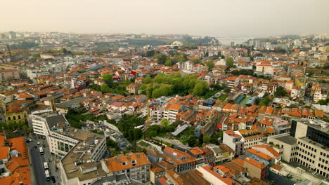 Cobbled-town-of-Porto-Oporto-Ribeira-city-Portugal-aerial
