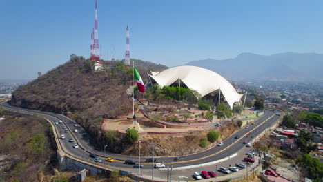 HD-Drone-View-Flying-Around-Guelaguetza-Auditorium-in-Oaxaca-City,-Mexico