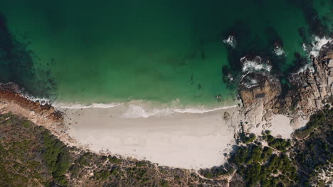 Quiet-Sandy-Beach-In-Llandudno,-Nudist-beach,-Cape-Town---aerial-shot