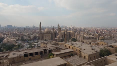 Elevated-view-of-monumental-Mosque-Madrasa-of-Sultan-Hassan,-Cairo,-Egypt