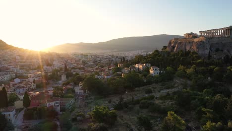 Greece-Acropolis-city-of-Athens-parthenon,-Mount-Lycabettus,-Parliament-Building-and-residential-buildings-at-sunrise-summer
