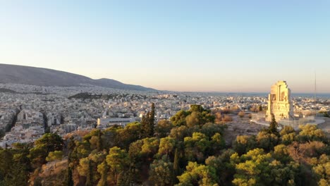 City-center-of-Athens-HD-skyline,-aerial-view-at-sunrise-time