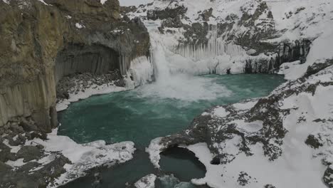 Aldeyjarfoss-Waterfall-in-Icy-Winter-Iceland-Landscape---Aerial-Approach