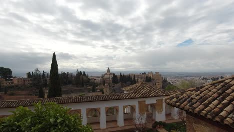 Locked-off-view-towards-Granada's-Alhambra-summer-palace-to-city