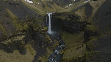 Beautiful-Famous-Kvernufoss-Waterfall-in-South-Iceland---Aerial-Approach