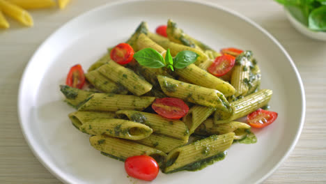 penne-pasta-with-pesto-sauce-and-tomatoes---vegan-and-vegetarian-food-style