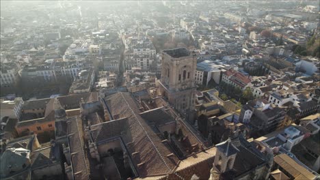 Impressive-aerial-view-over-Granada-Cathedral,-Andalusia,-Spain