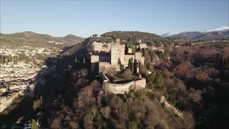 Aerial-Parallax-on-famous-Alhambra-palace-and-fortress-in-Granada,-Andalusia
