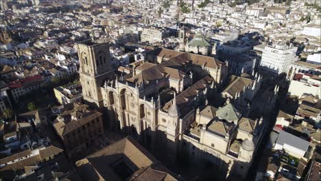 Impressive-Baroque-architecture-of-Granada-Cathedral,-Spain;-aerial