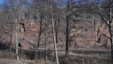 Red-limestone-quarry-from-Kinnekulle,-hidden-by-trees