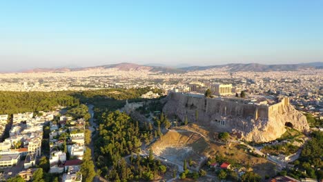 Griechenland-Akropolis-Stadt-Athen-Parthenon-Und-Wohngebäude-Bei-Sonnenaufgang-Sommer