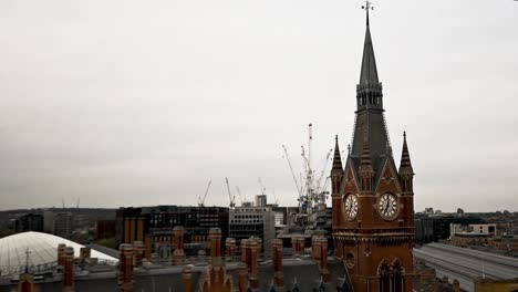 View-of-the-St,-Pancras-Renaissance-Hotel-Clock-from-The-Rooftop-at-The-Standard-Hotel,-London,-United-Kingdom