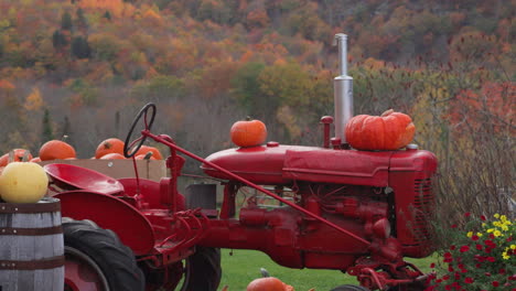Stunning-seasonal-shot-of-pumpkins-sitting-on-a-red-tractor