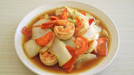 stir-fried-Chinese-cabbage-with-shrimps-on-plate