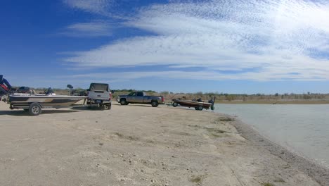 Two-fishing-boats-are-launched-from-the-shore-into-Lake-Falcon-near-Roma-Texas-in-the-Rio-Grande-Valley